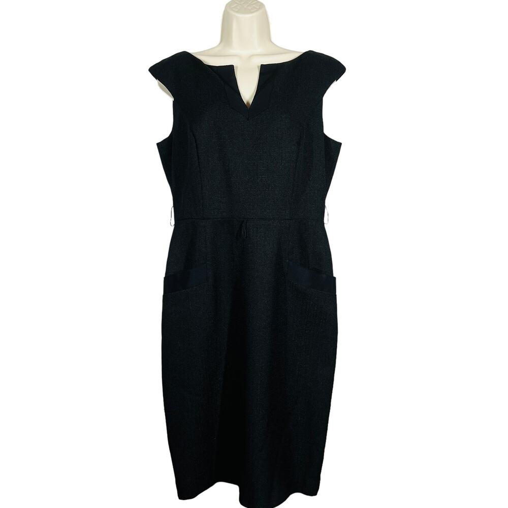 David Meister Sleeveless Sheath Dress Cocktail Black Basic V Neck Pockets - 8